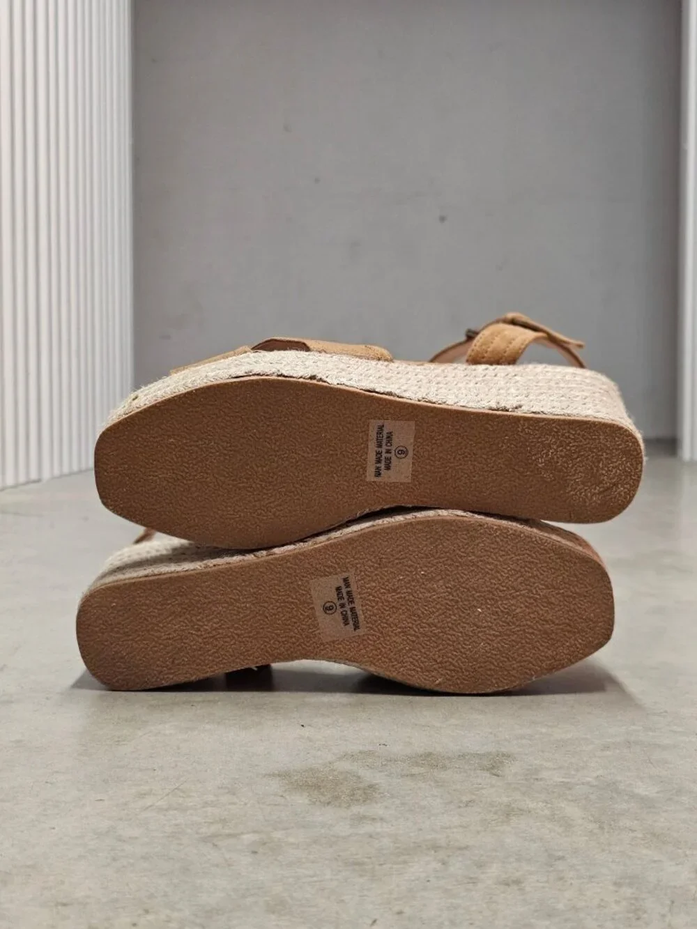 Camel Suede Espadrille Wedge Sandals With Ankle Strap & Buckle Closure For Women
